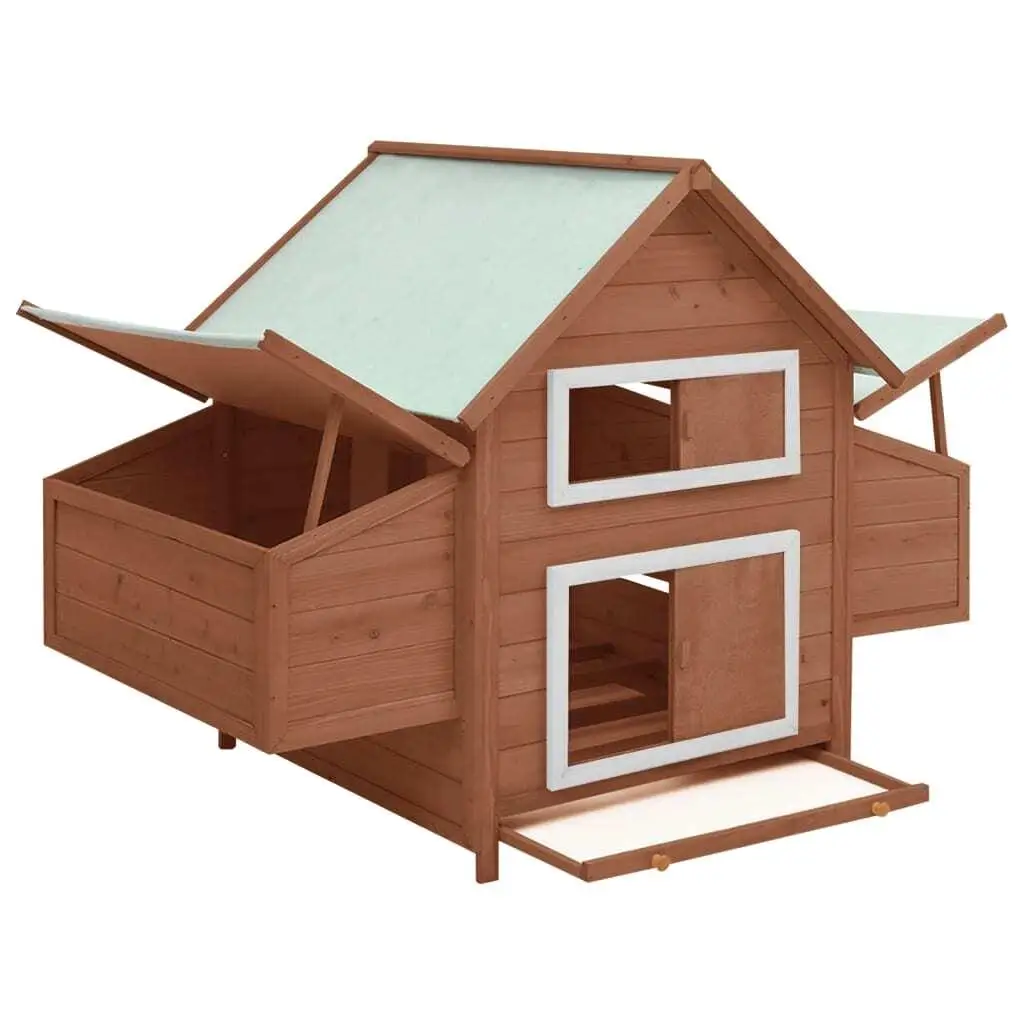 Solid Firwood Chicken Coop in Mocha & White - Spacious 59.8x37.7x43.3 Outdoor Hen House