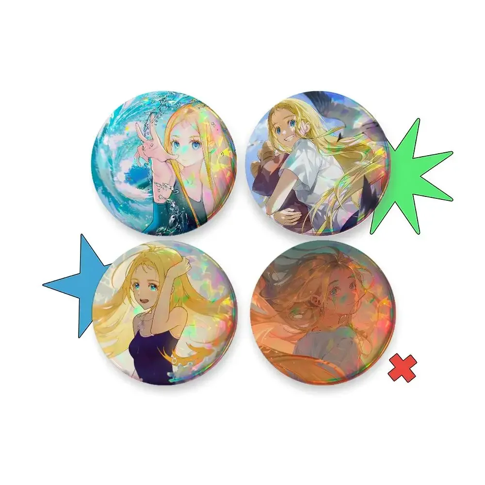 Kofune Ushio S-Summer Time Rendering For Badge Custom Laser Hologram Enamel Metal Lapel Brooch For Clothes Bag Accessory Gift
