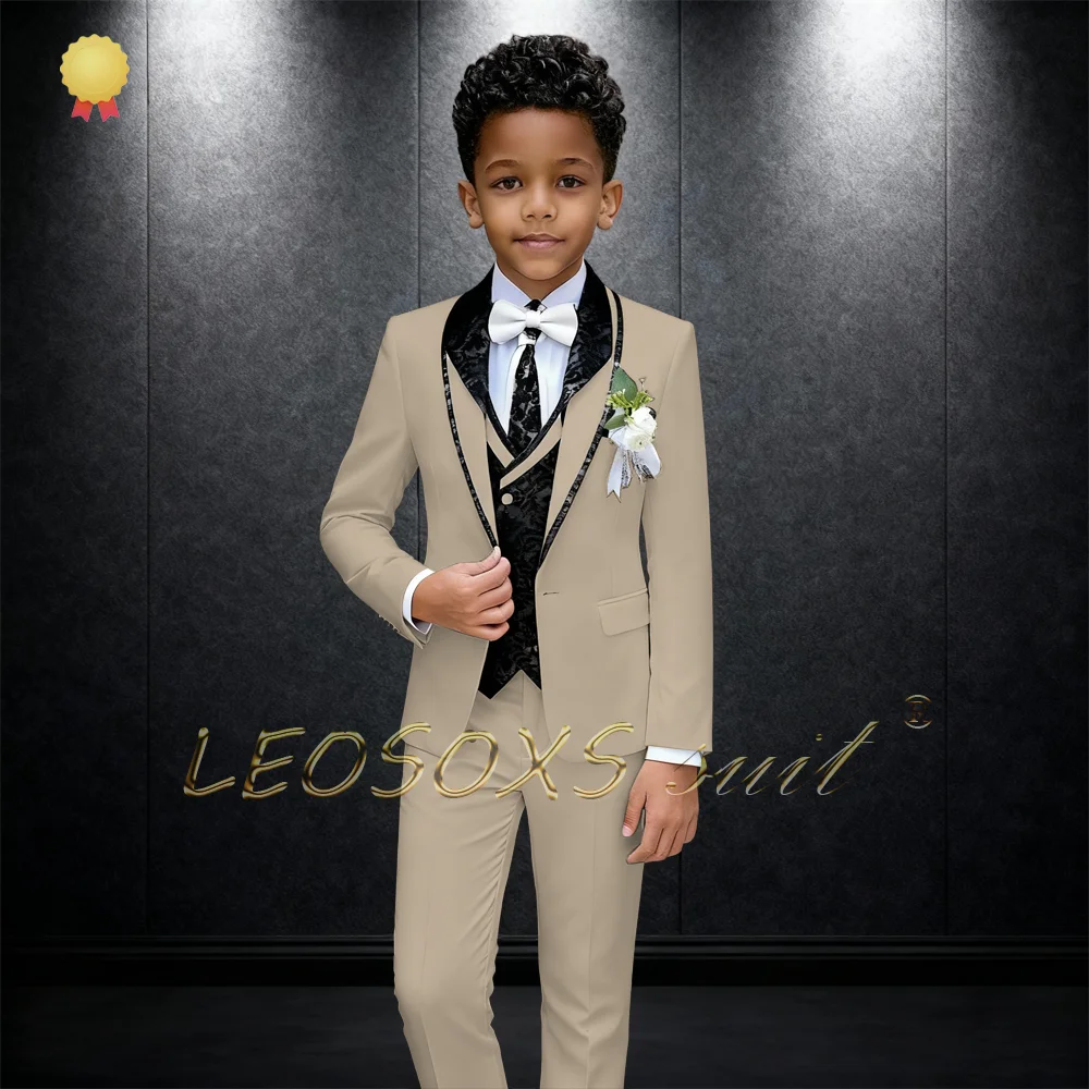 Custom Boys' 3-Piece Suit, Jacquard Vest Contrast Collar, Weddings, Parties, Birthdays & Cocktail Parties Occasions