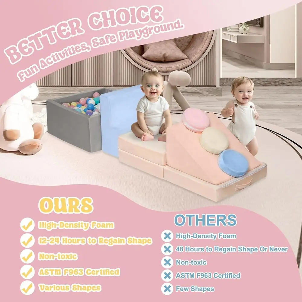 Giocattoli da arrampicata per 1 anno, blocchi da arrampicata in schiuma per bambini con grande pozzo per bambini piccoli, set da gioco morbido da 7 pezzi, scalatore per interni