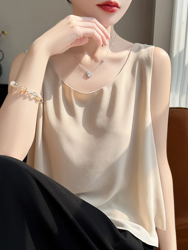Loose Women's Chiffon Tank Top Midi Length Base Layer Shirt Summer Inner Wear V-Neck Two-Sided Wear Other Material Blouse