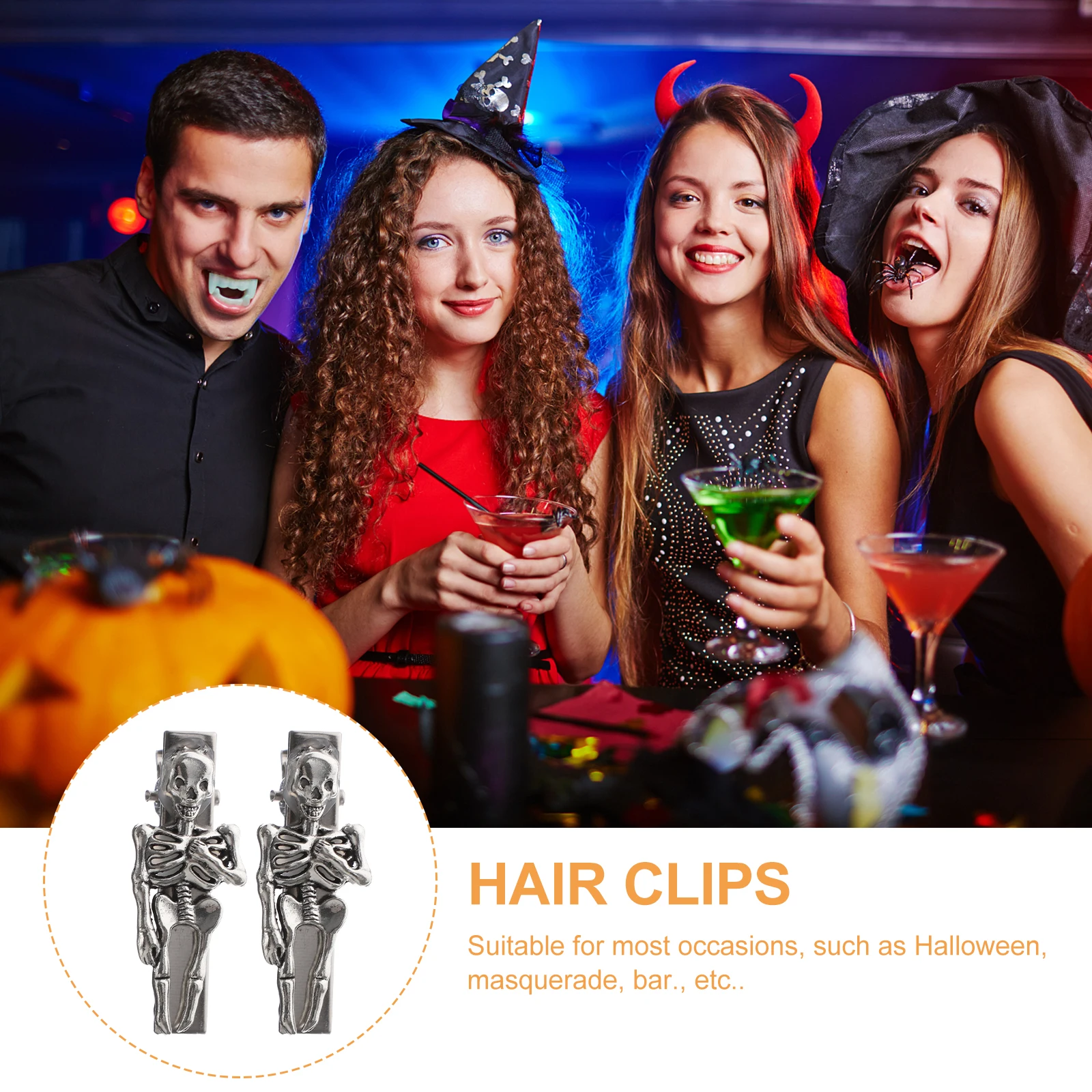 

2pcs Skull Hair Clips Silver Iron Gothic Accessories Halloween Props Fashion Barrettes Women Girls Party Proms Photography