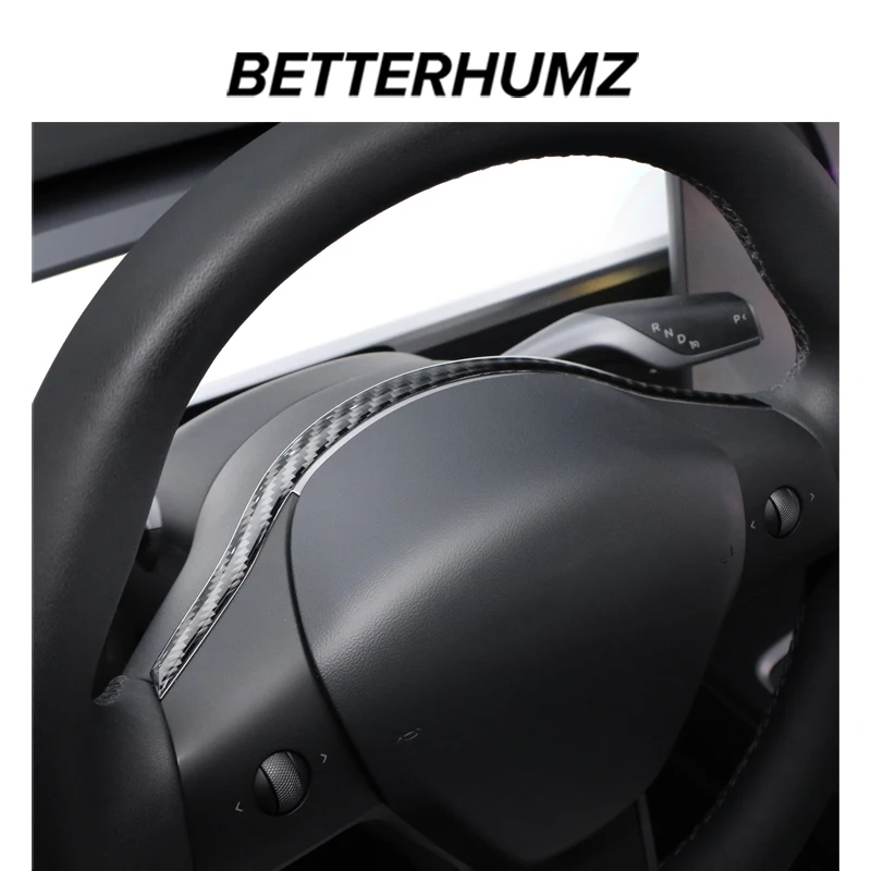 For Tesla Model 3 2017-2022 Model Y 2019-2024 Carbon Fiber Steering Wheel Panel Trim Strip Sticker Car Interior Tuning Accessory view 2
