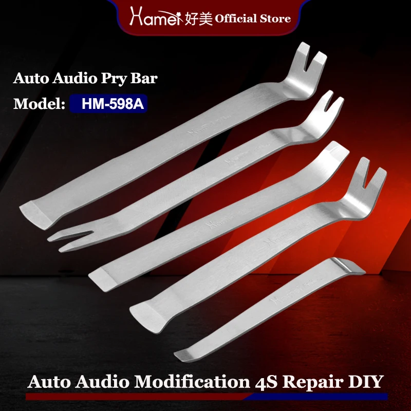 

5PCS Stainless Steel Car Trim Removal Tools Kit Car Panel Door Audio Trim Removal Tool Kit Radio Panel Door Clip Pry Bar Tools