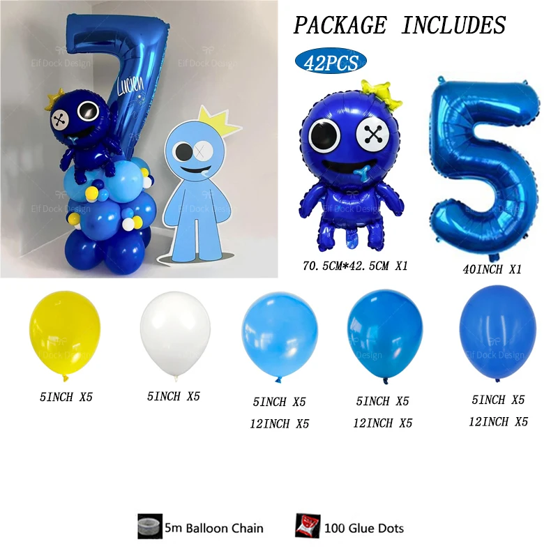 42pcs Rainbow Balloons Friends Birthday Party Decorations 40Inch Blue Number Foil Ball for Kids Baby Shower Supplies