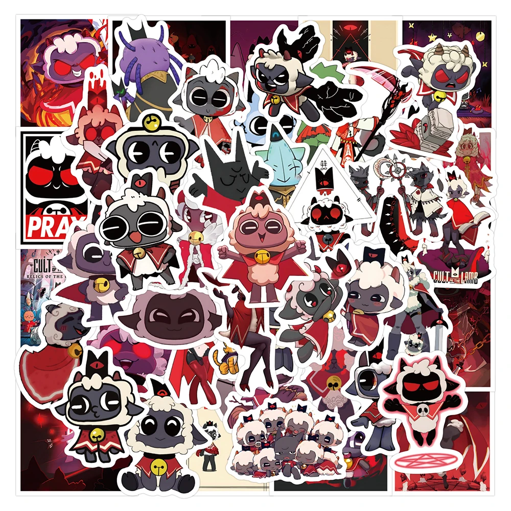 10/30/50/120pcs Cute Anime Cult of The Lamb Stickers Funny Cartoon decalcomania impermeabile telefono fai da te chitarra Kid Sticker divertente