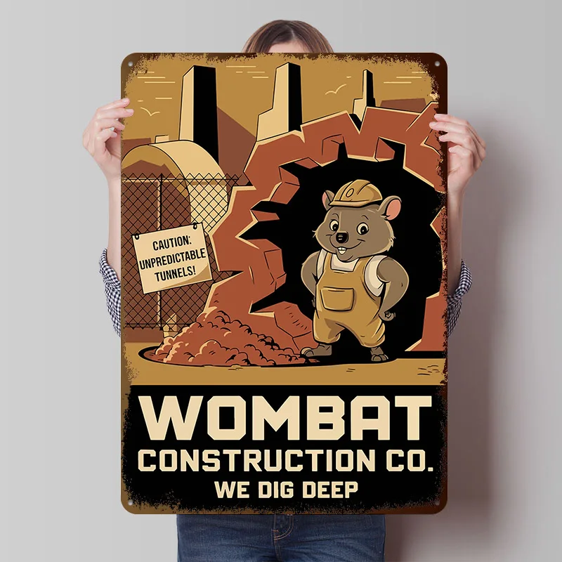 Wombat Construction Co. Metallposter, individuelle Wandkunst, Retro-Vintage-Blechschilder zur Dekoration, Wohndeko-Artikel, Wanddekoration