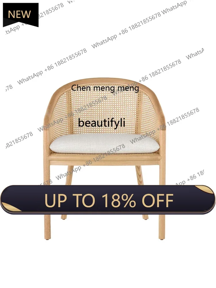 

P178 Nordic Simple Rattan Dining Chair New Chinese Retro Solid Wood Armrest Restaurant B & B Tea House Leisure Chair