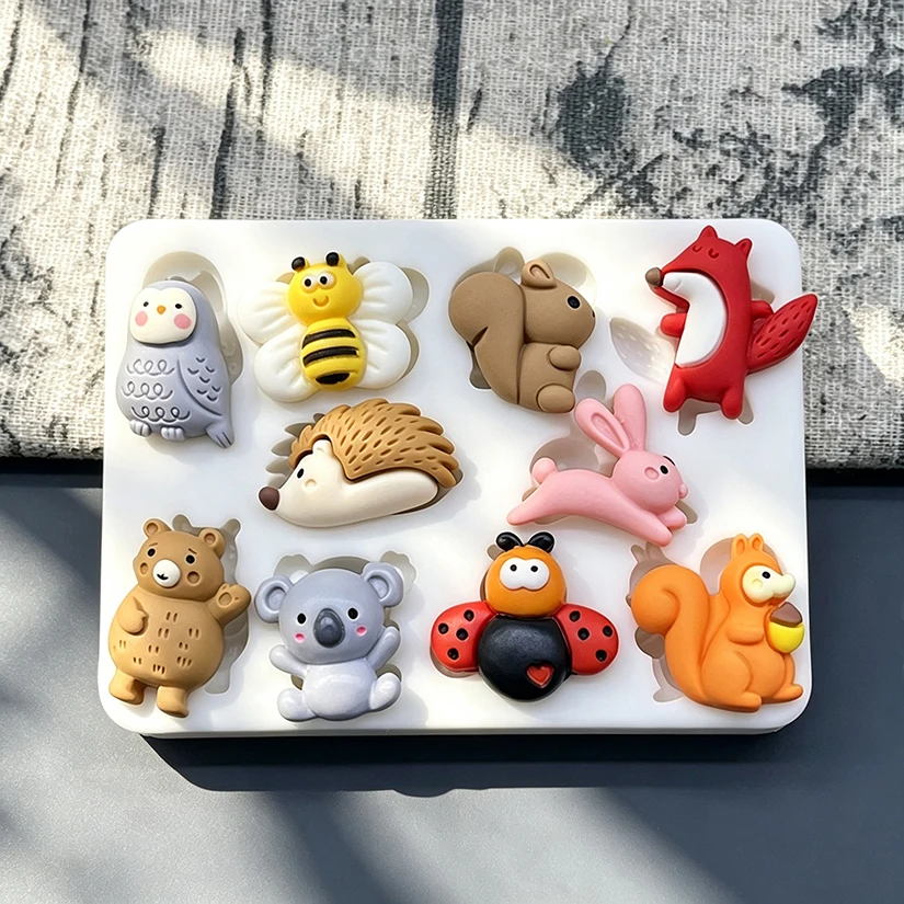 koala Bear Bee Bunny Fox Hedgehog Squirrel Owl Silicone Sugarcraft Mold Chocolate Cupcake Baking Fondant Cake Decorating Tools