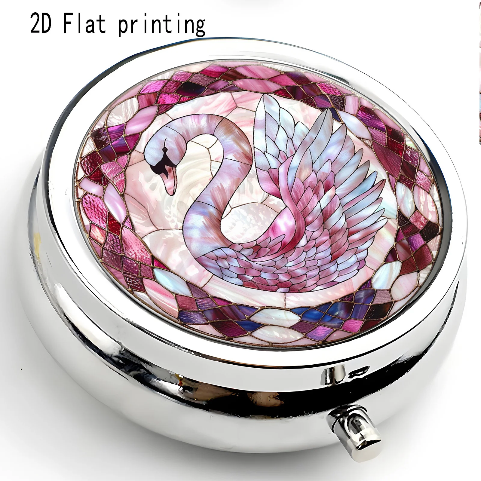 1Pc Round Pill Box with Floral Border, Fairy Tale Style, Flat Printing, Portable Metal Small Pill Box, Round Travel Organizer, Pill Storage, Mini Lightweight Portable, Suitable for Exquisite Gifts, Daily Souvenirs, Metal Material, Durable Plastic