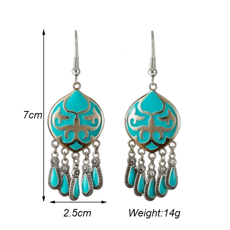 Vintage Ethnic Enamel Fire Totem Water Drop Earrings for Women Creative Design Silver Color Metal Earring Party Vacation Jewelry