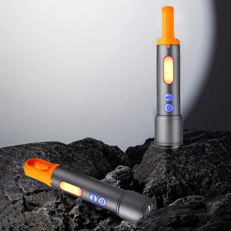 USB Rechargeable Flashlight Zoomable LED Flashlight With COB Side Light Floodlight Torch For Outdoor Easy Install Easy To Use