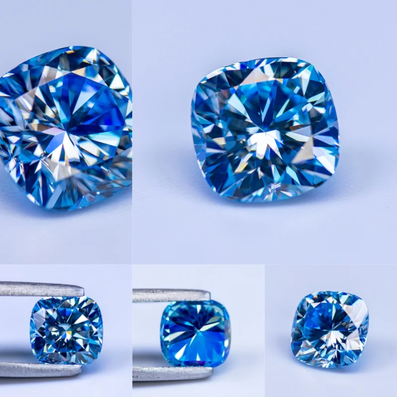 Moissanit-Stein im Kissenform-Schliff, Mehrfarbiger Edelstein für Schmuckherstellung, Besteht Diamanttester – Detail 5