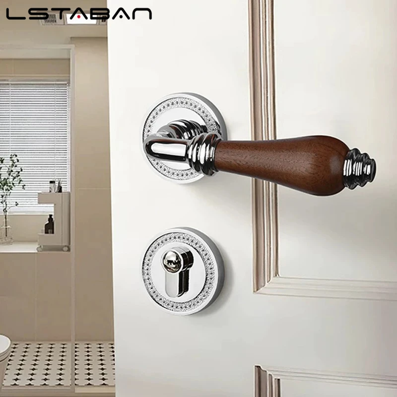 Euro Walnut Wood Handle Door Lock Indoor Universal Security Door Locks Bedroom Mute Deadbolt Lock Furniture Hardware Accessories view 2