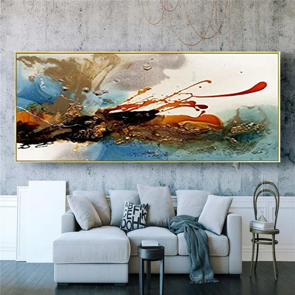 

Modern 100% Handmade Abstract Oil Painting Blue Lines Wall Art Pictures Canvas Paintings Decor Living Room Hotel Trim Artwork