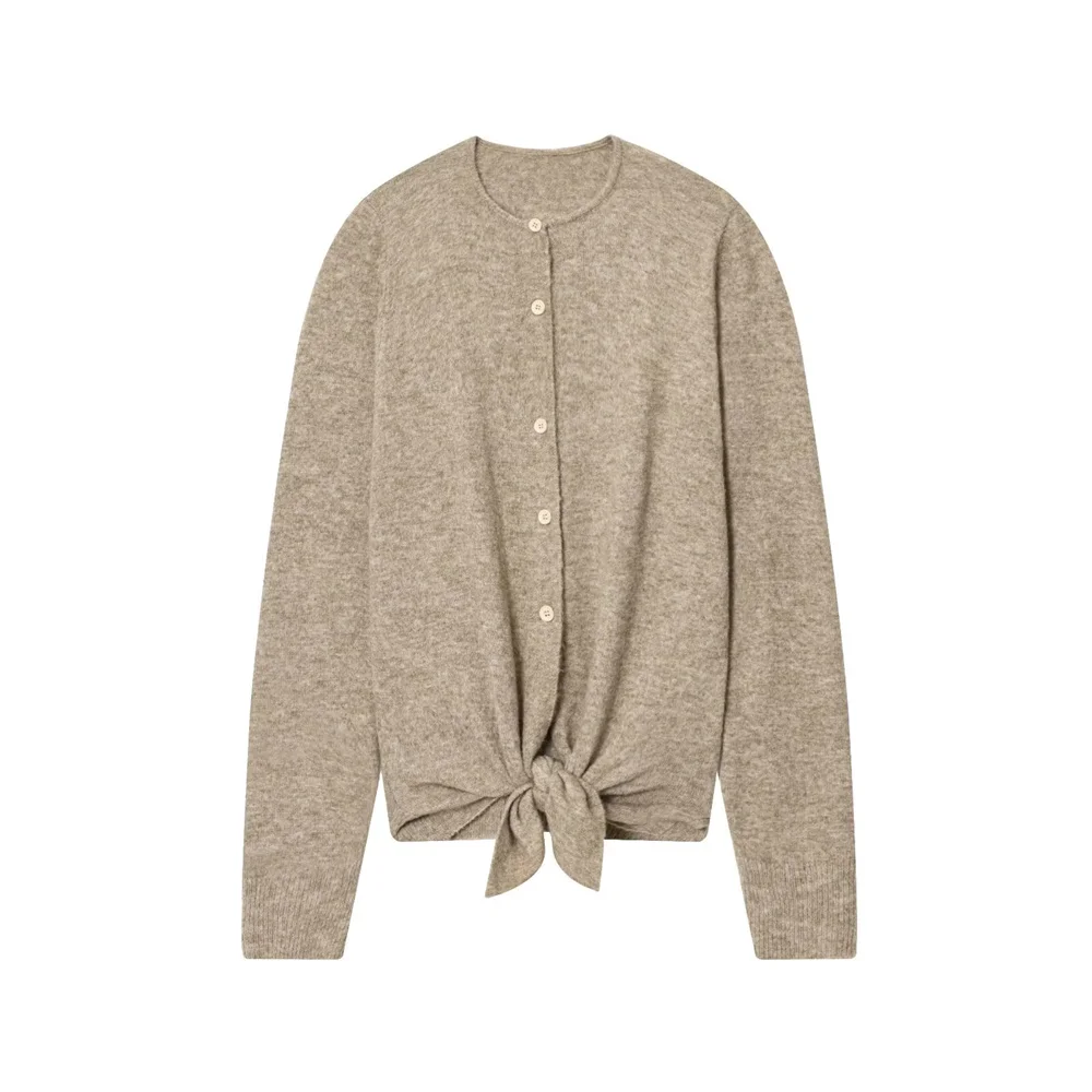 

Новая осенне-зимняя женская одежда, простая повседневная модная вязаная куртка с пуговицами и круглым вырезом, с длинными рукавами