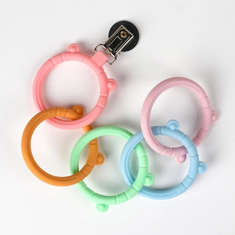 1pc BPA 무료 아기 실리콘 Teether 5 개의 둥근 젖니 반지 설치류 어금니 Teether 장난감 안티 드롭 아기 젖꼭지 클립 액세서리