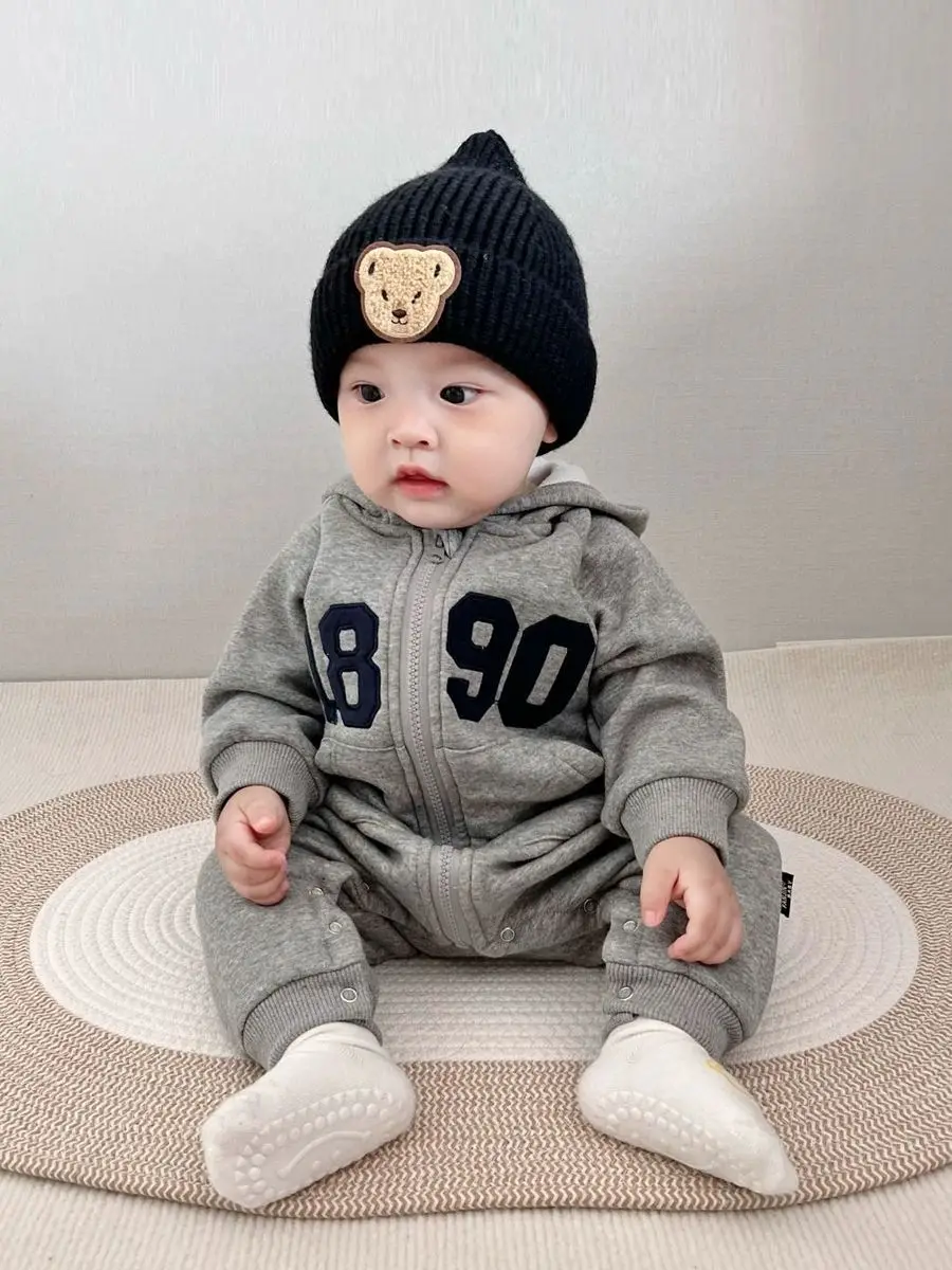 2024 Autumn Baby Boys Casual Print One Piece Long Sleeve Rompers Infant Toddler Sports Jumpsuit