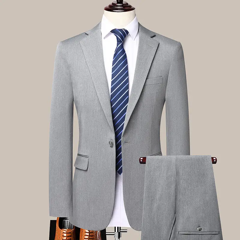 

2025 Men's suit fashion business leisure British style banquet wedding with solid color boutique two-piece set