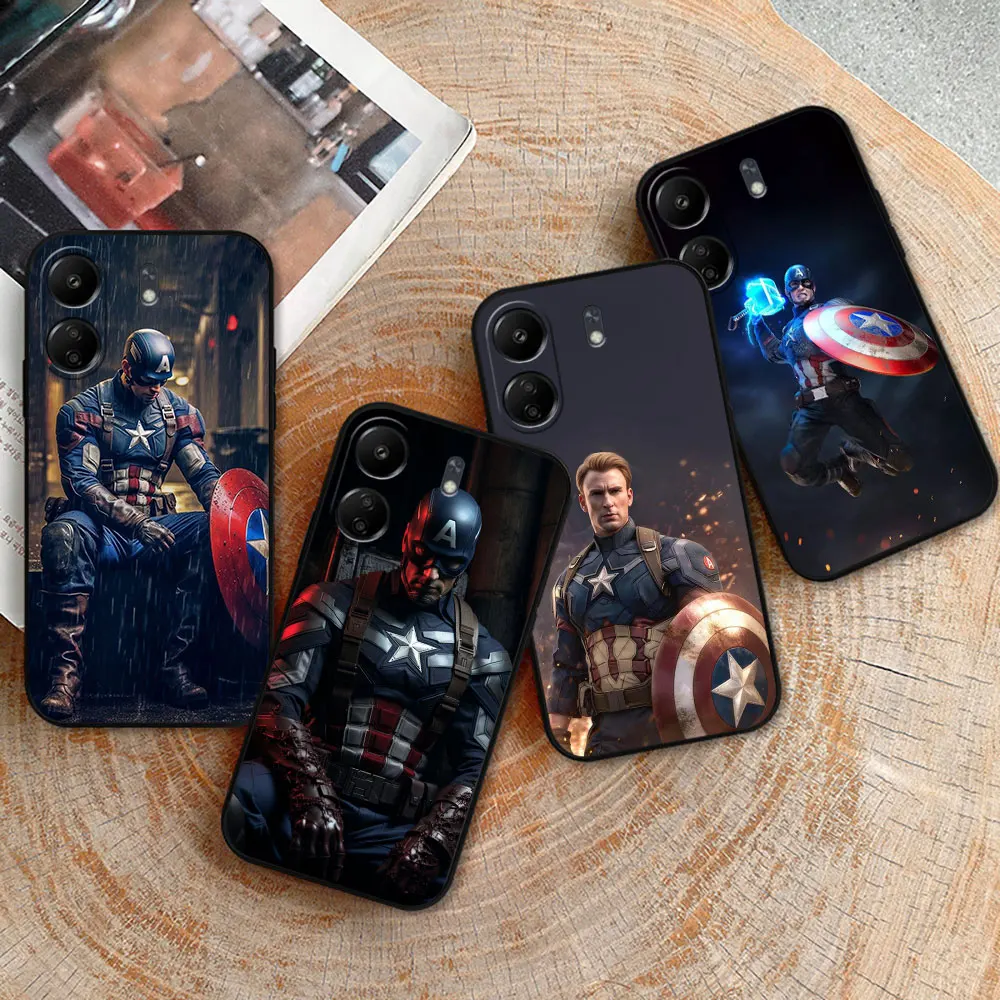 Marvel Captain America Phone Case For Redmi 14C 13C 12 12C 10 10C 9 9A 9C 8 8A 7A A2Plus A1 K60 K40 Ultra Pro Black Soft Cover