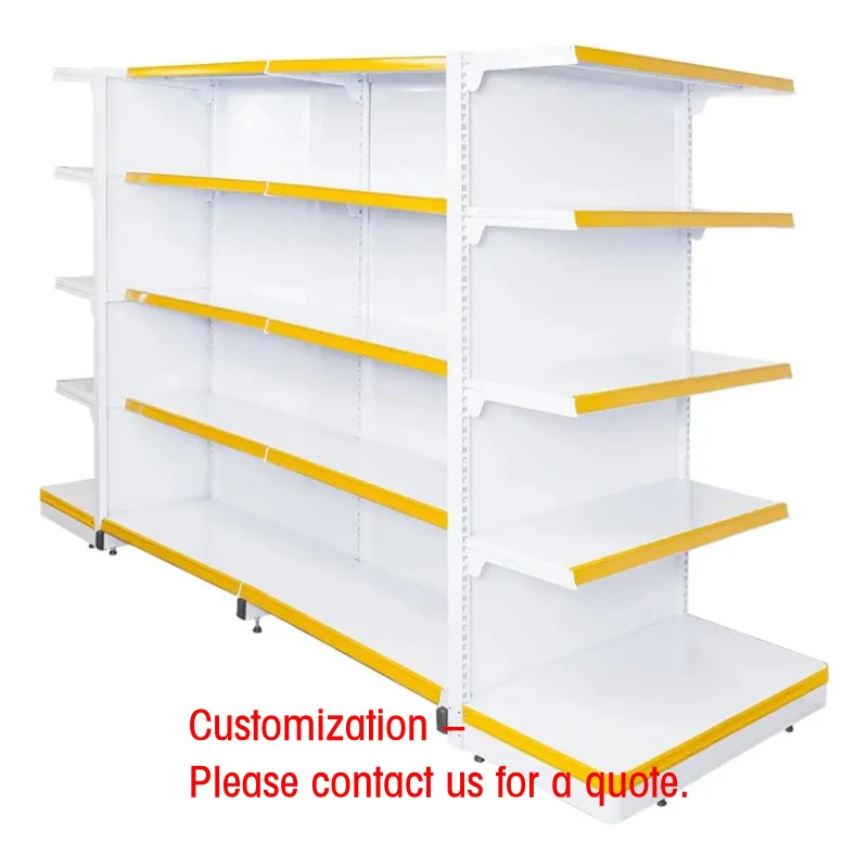 custom.Heavy-Duty Gondola Shelves Unit Double-Sided Fashionable Display Rack Supermarket Made Durable Metallic Grocery