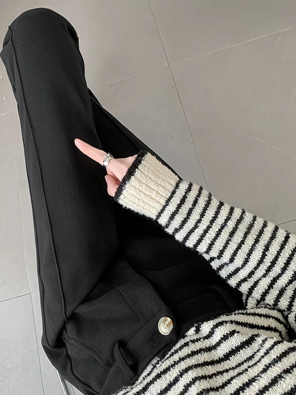 Pantalones Harlan de pierna recta de cintura alta de lana de Color puro Otoño Invierno pantalones casuales sueltos adelgazantes de nueve tubos para mujeres de talla grande