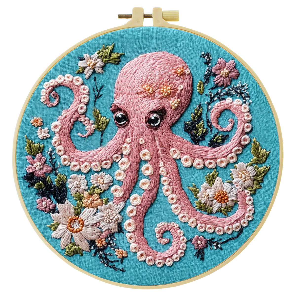 1 Stück 20X20CM/15X15CM 7,87/6,3 Zoll Oktopus-Stickerei-Starter-Kit DIY-Kit DIY-Stickerei-Set Handarbeiten Heimdekoration Nähkunst – Detail 6