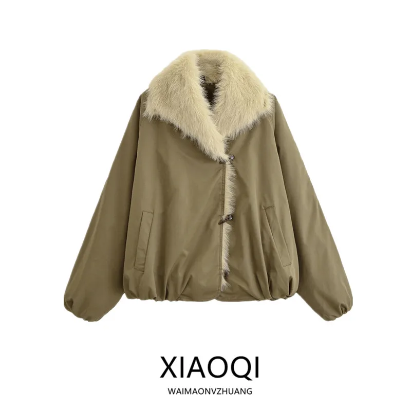 خريف شتاء جديد المرأة القطن Jaet طويل Sve الفراء طوق زر تصميم تنوعا Faionable السيدات ملابس خارجية معطف #1