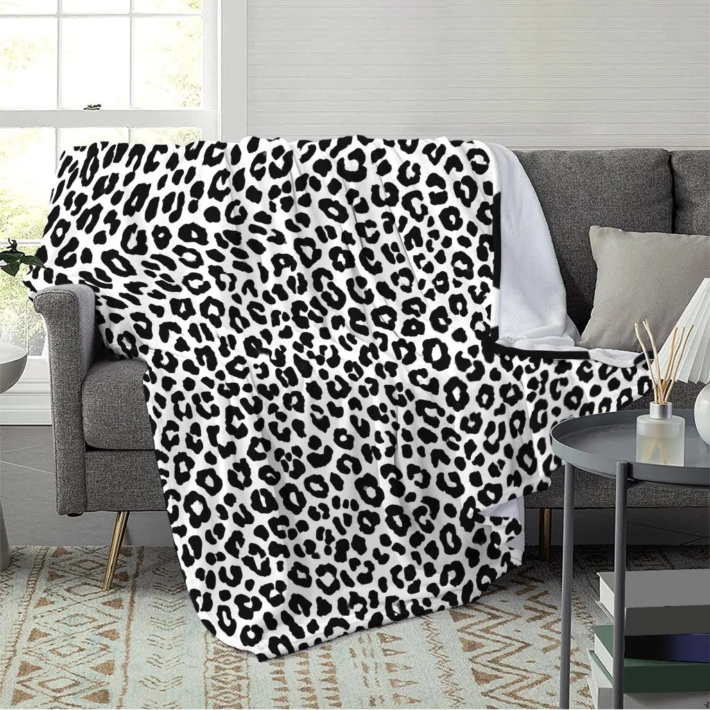 Black White Leopard Spot Minimalist Seamless Flannel Throw Blanket, Soft Warm Sofa Cover,Classic Animal Print Bedroom Decor Gift - view 3