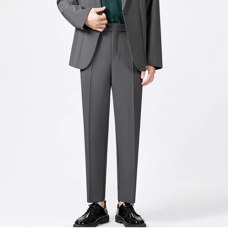 

Spring Men Suit Pants 2025 Elastic Waist Solid Wide Leg Dress Pants Office Business Casual Japanese Sle Trousers Men Clothing