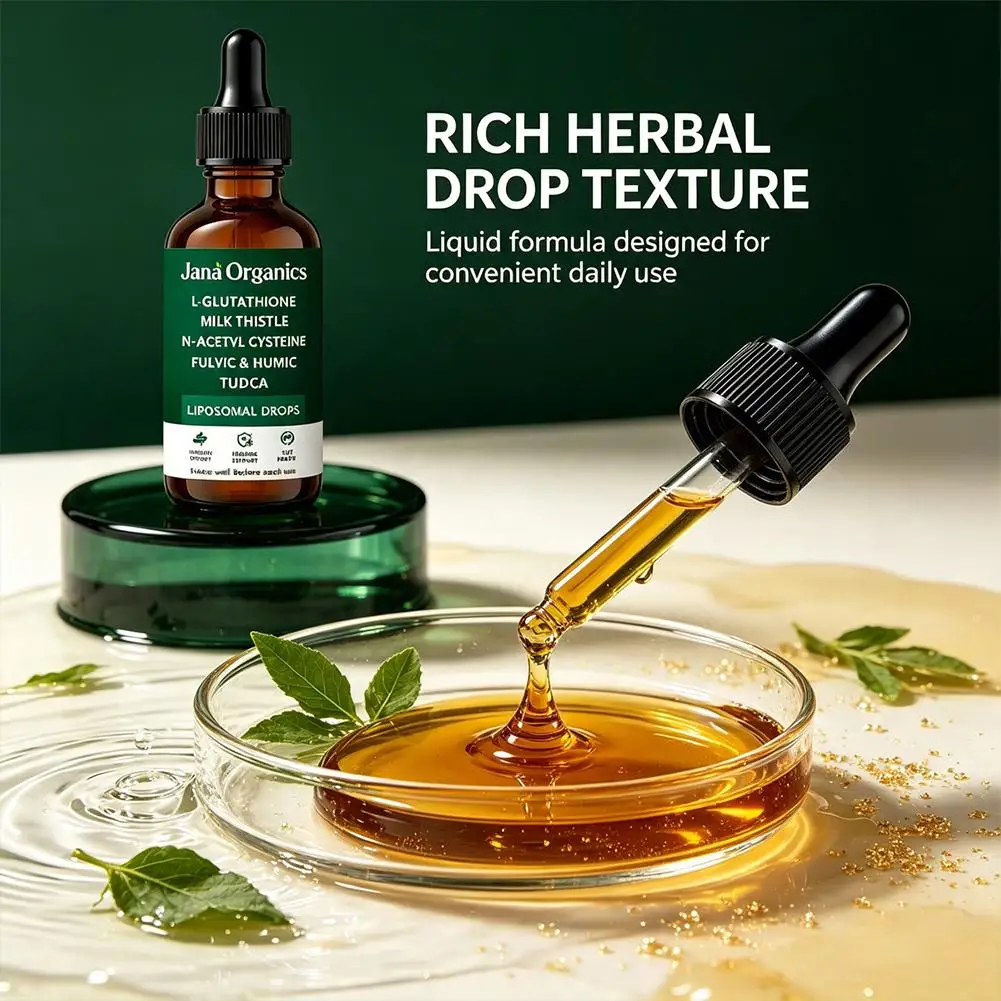 60ml Liposomal Herbal Drops Glutathione Milk Thistle NAC TUDCA Fulvic Humic Liquid Supplement for Daily Wellness Support