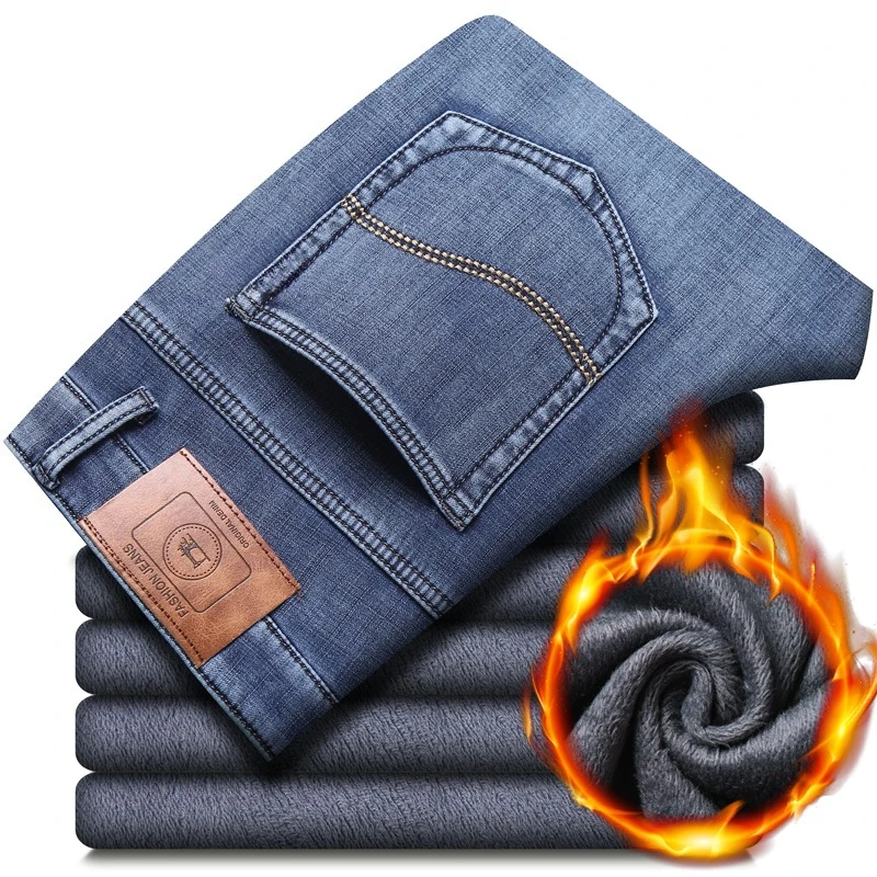 جودة عالية الأعمال الجديدة عادية الرجال أفخم الدفء الجينز الخريف الشتاء الموضة الكلاسيكية الرجعية فضفاض المخملية الدنيم السراويل Y2K الذكور #1