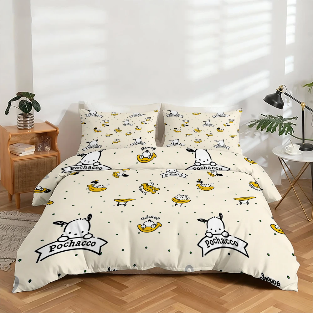 

3Pc High-Definition Digital Print Bedding Set Pochacco Large Floral Pattern Duvet Cover Set, Includes 1 Duvet Cover + 2 Pillowcases, Suitable for Bedroom, Guest Room, Home Decoration, Polyester Fiber Duvet Cover + Pillowcases, Ultra-Soft Bedding, Thick Fa