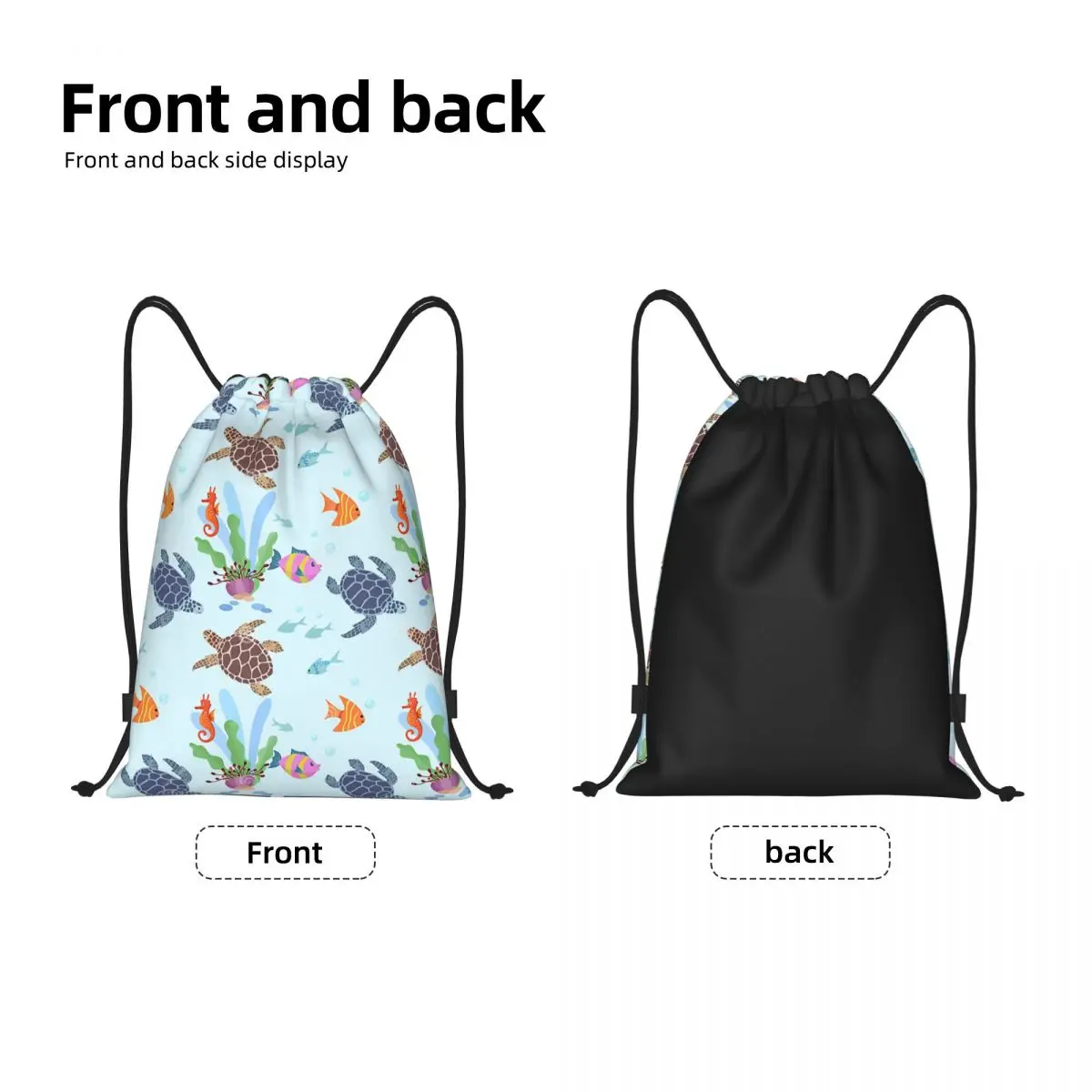 Custom Ocean World Turtles Fish Seahorse Trekkoord Rugzak Sport Sporttas Voor Vrouwen Mannen Marine Leven Winkelen Sackpack