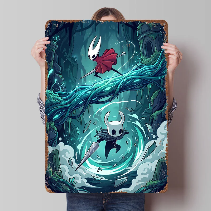 Hollow Knight: Hornet and The Knight Metal Poster Customized Wall Art Retro Vintage Metal Signs for Man Cave Custom Plate House