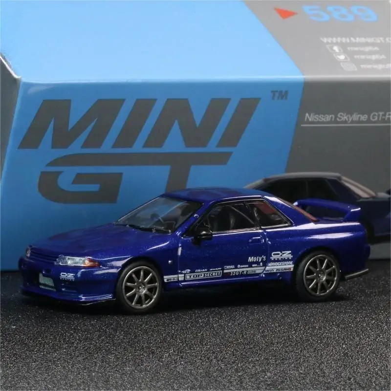 

Минigt # 589 1/64 Nissan Skyline GT-R Top Secret VR32 Синий металлик, литая под давлением модель автомобиля из сплава, коллекция игрушек, подарки