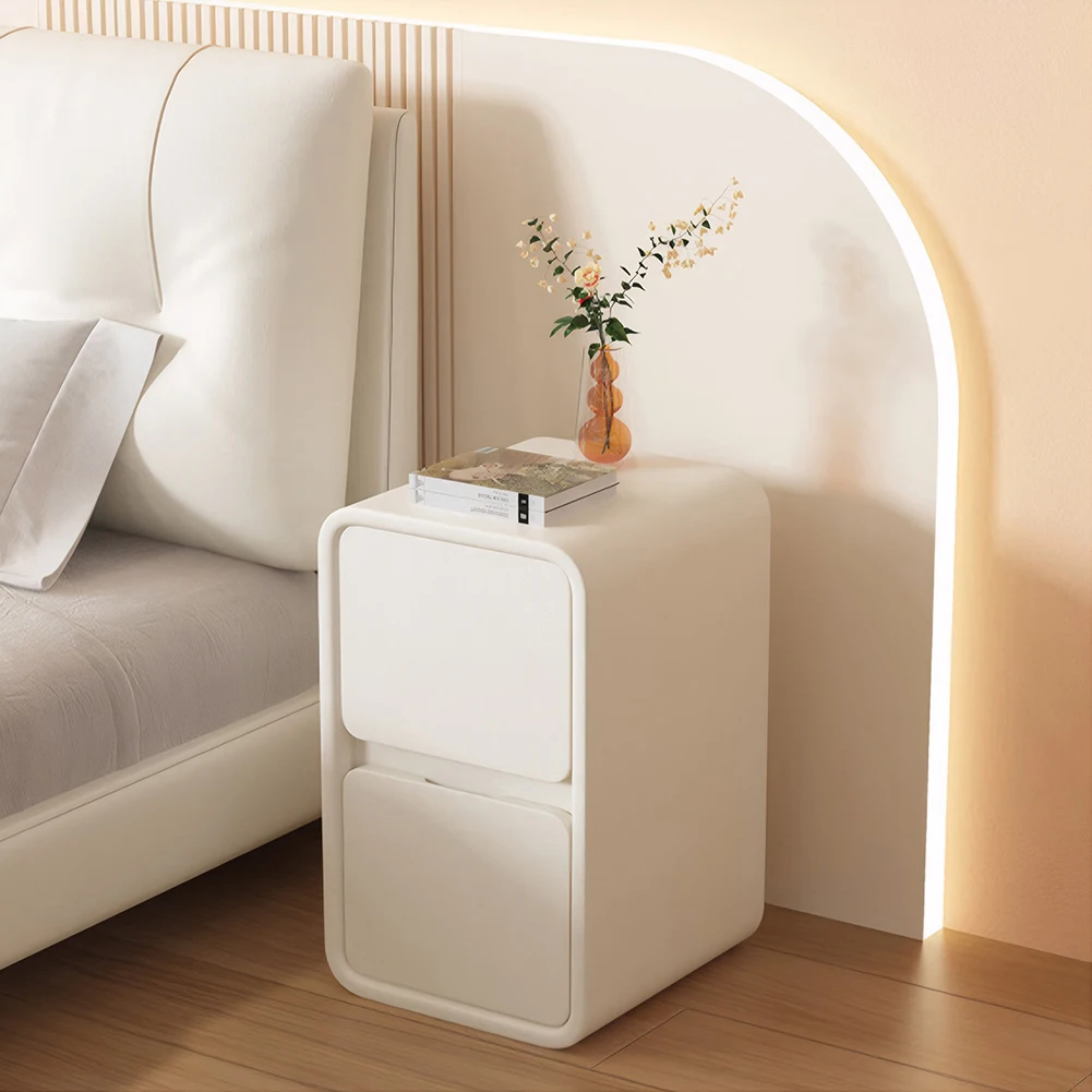 طاولة بجانب السرير من الخشب الصلب مع أدراج وطاولة ليلية مع سطح جلدي وخزانة بجانب السرير لغرفة المعيشة وأريكة مساحة صغيرة #2