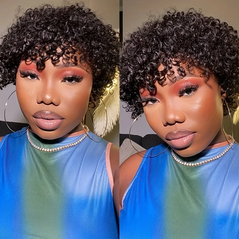 

curly short machine made pixie human hair wigs for women short curly human hair wigs daily use 150% density natural look wig