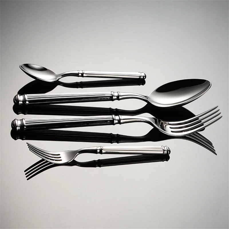 Roman Handle 304 Stainless Steel Cutlery Set Wedding Table Decoration Knife Fork Spoon Modern Kitchen Utensils Full Dishes Sets