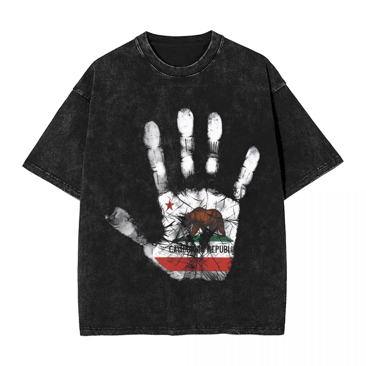 California West Coast Beach Bear Surfing woman Men Washed Hot stamping Print T-Shirt,Cotton Men's Summer Short Sleeve Tees