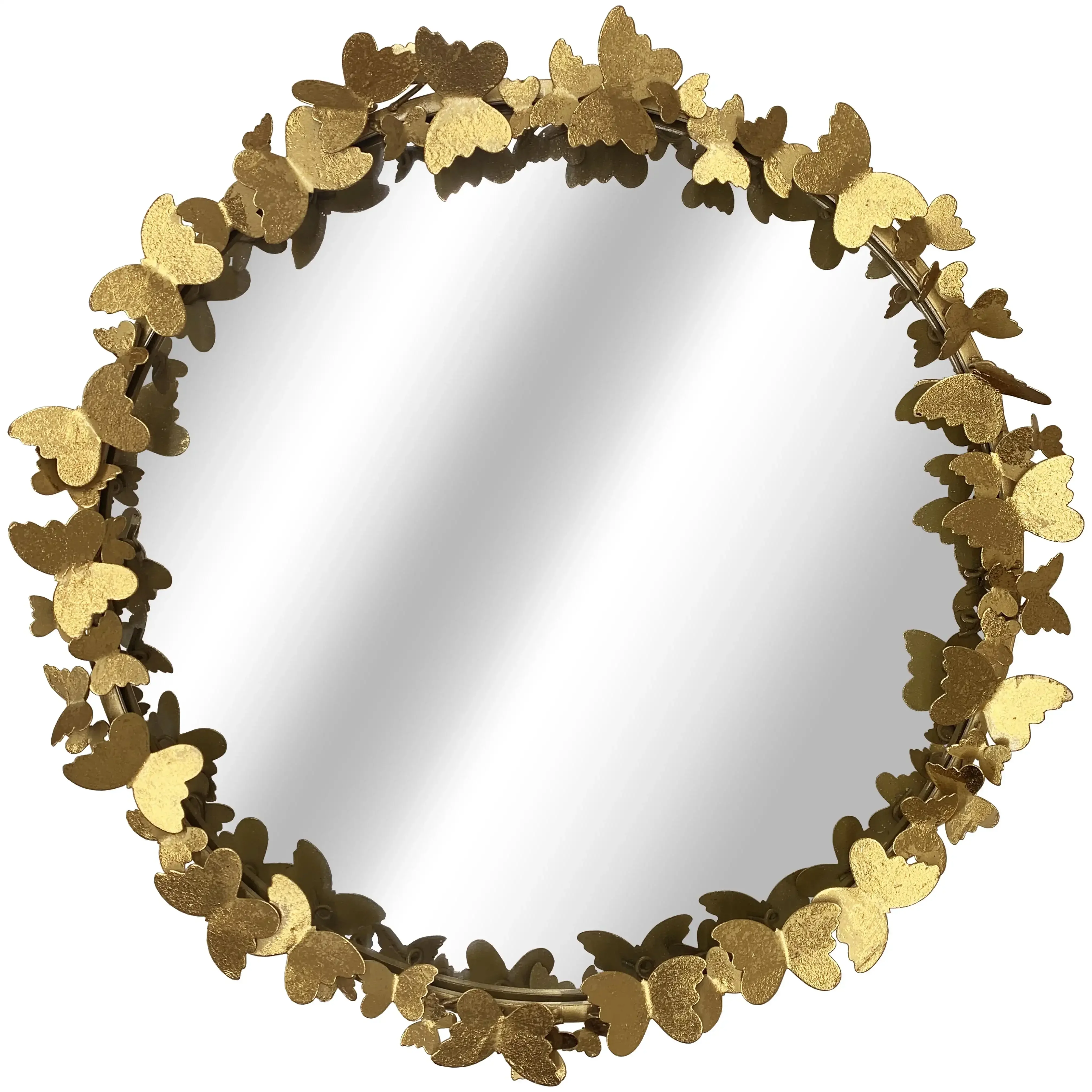 

21" x 21" round gold butterfly wall mirror， vintage mirror ， vanity mirror