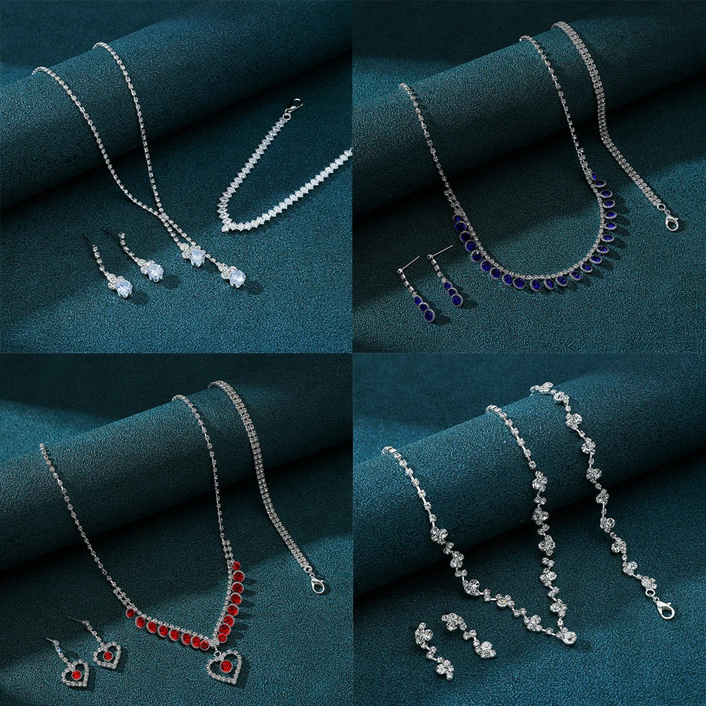 Set di gioielli da sposa: collana, orecchini, bracciale elegante e minimalista con strass e zirconi per matrimoni, banchetti e feste