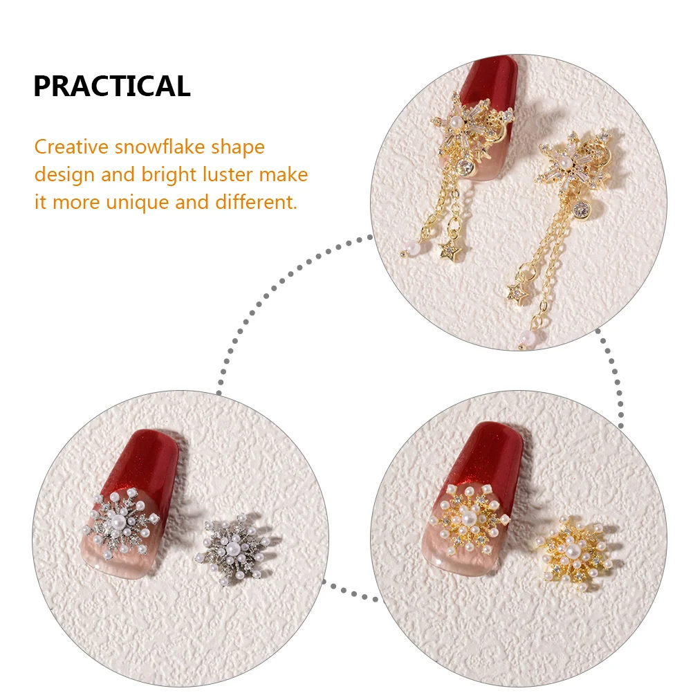 

4 Pcs Snowflake Pendant Manicure Diamond Metal Nail Charms Christmas Decor for Alloy Miss