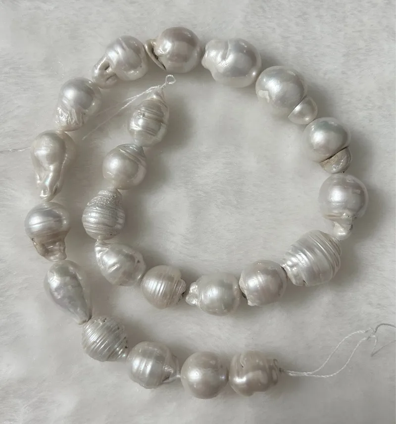 Huge 18"14-16mm Natural White Genuine Pearls Necklaces Jewelry Sterling Silver 925