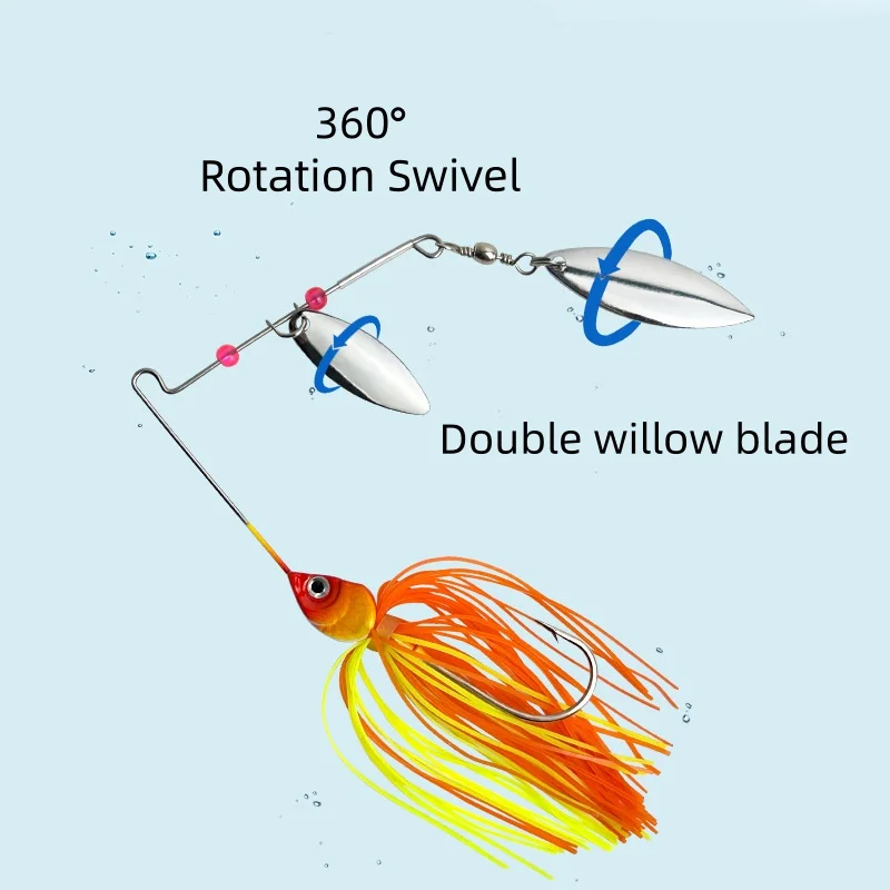 

14g Spinnerbait Lure with Hand-Tied Silicone Skirt and Metal Blade with Barbed Hook for Bass & Pike Fishing