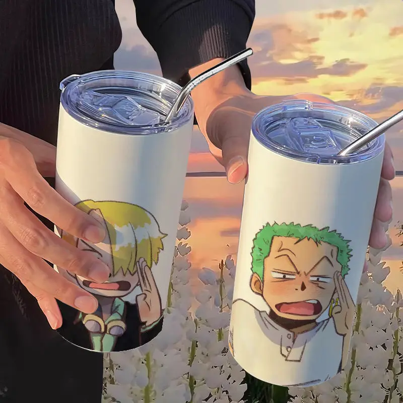 One Piece Anime Roronoa.Zoro Rufy Cartoon 2025 Thermos Tazza di caffè Creativo Personalizzato Tazza di paglia in acciaio inossidabile Regalo di festa