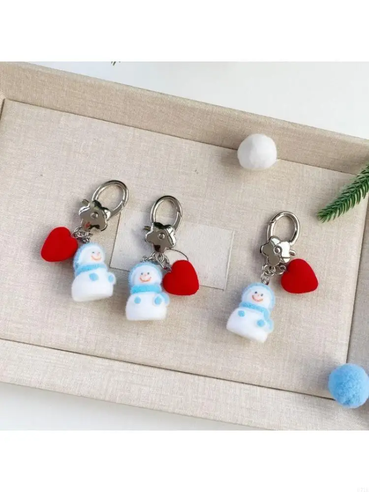  Blue Flocking Snowman Keychain Winter Themed Decoration For Car Keys or Bags