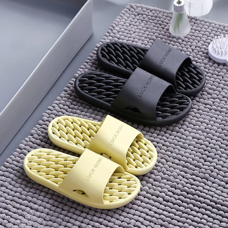 Simple Solid Color Bathroom Shower Anti-slip Leaky Slippers Couple PVC Hotel Slippers for women and men