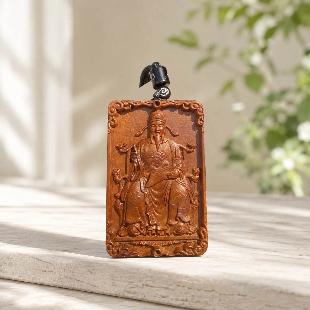 Hand Carved Lightning Struck Jujube Wood Wenchang Emperor Pendant for Academic Success Traditional Feng Shui Desk Gift