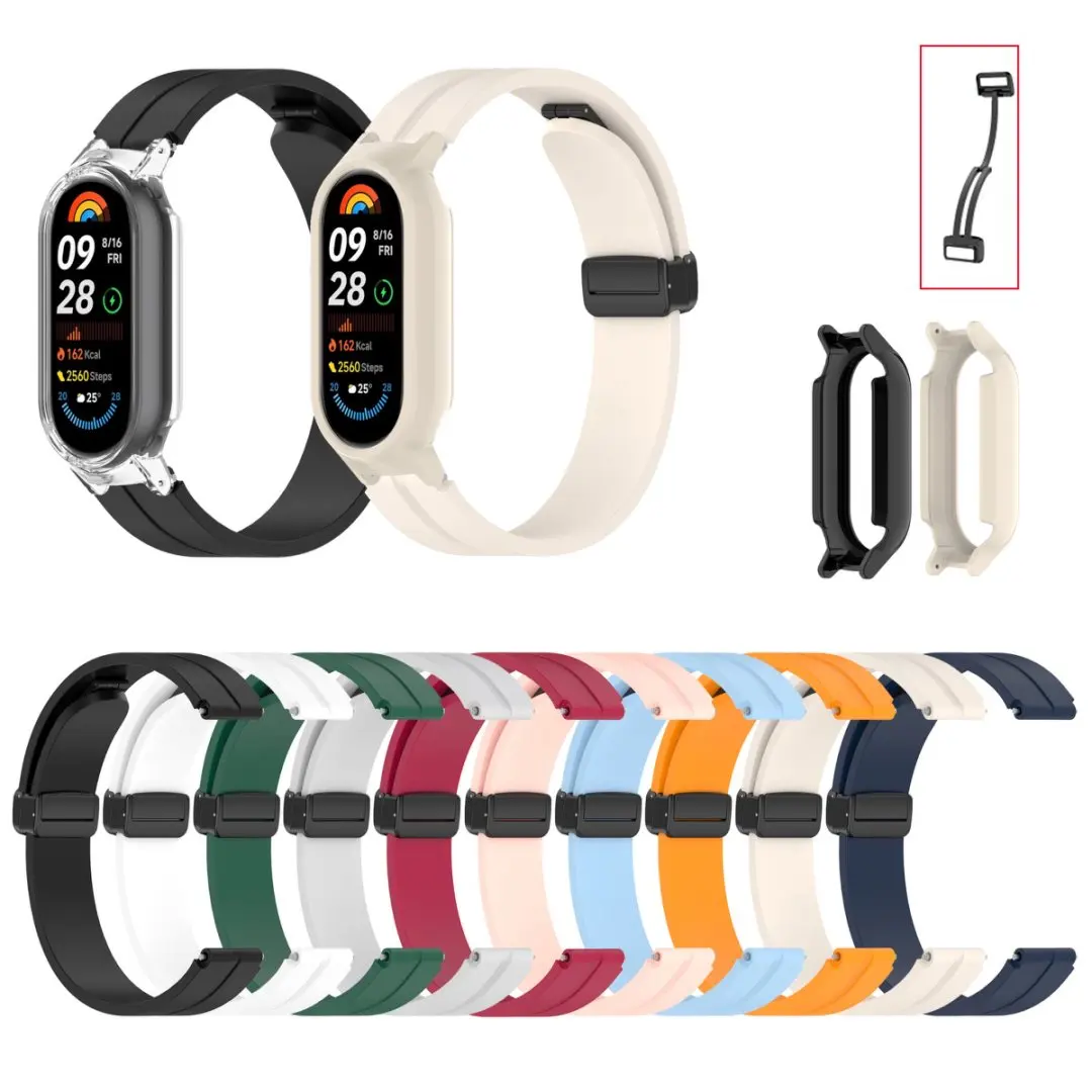 Силиконовый ремешок для Xiaomi Miband 8 10 10 Ceramic Edition, складная пряжка, спортивный сменный ремешок для браслета с рамкой из ТПУ